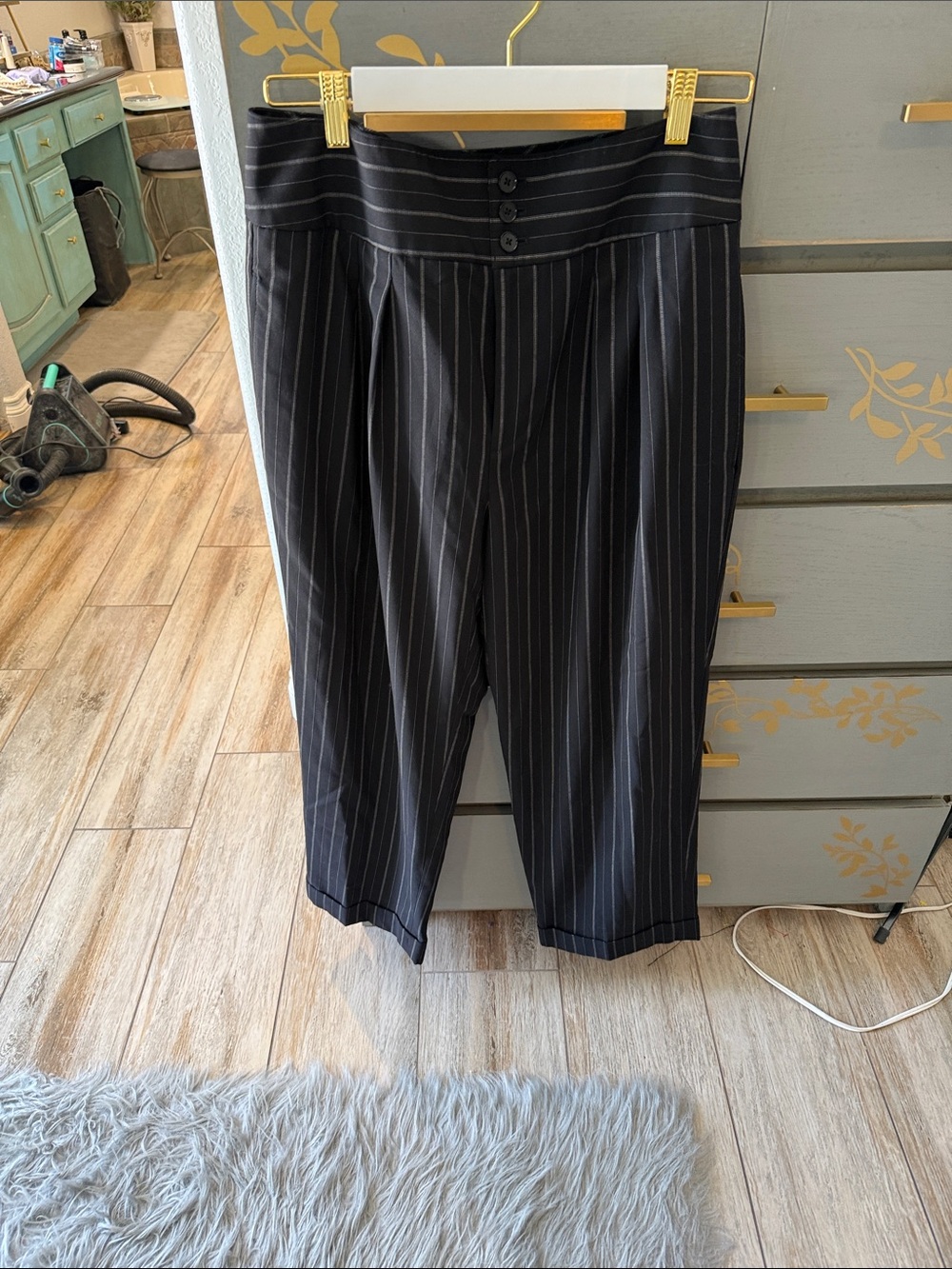 Lauren Ralph Lauren Black Pinstripe High-Waist Cropped Trousers